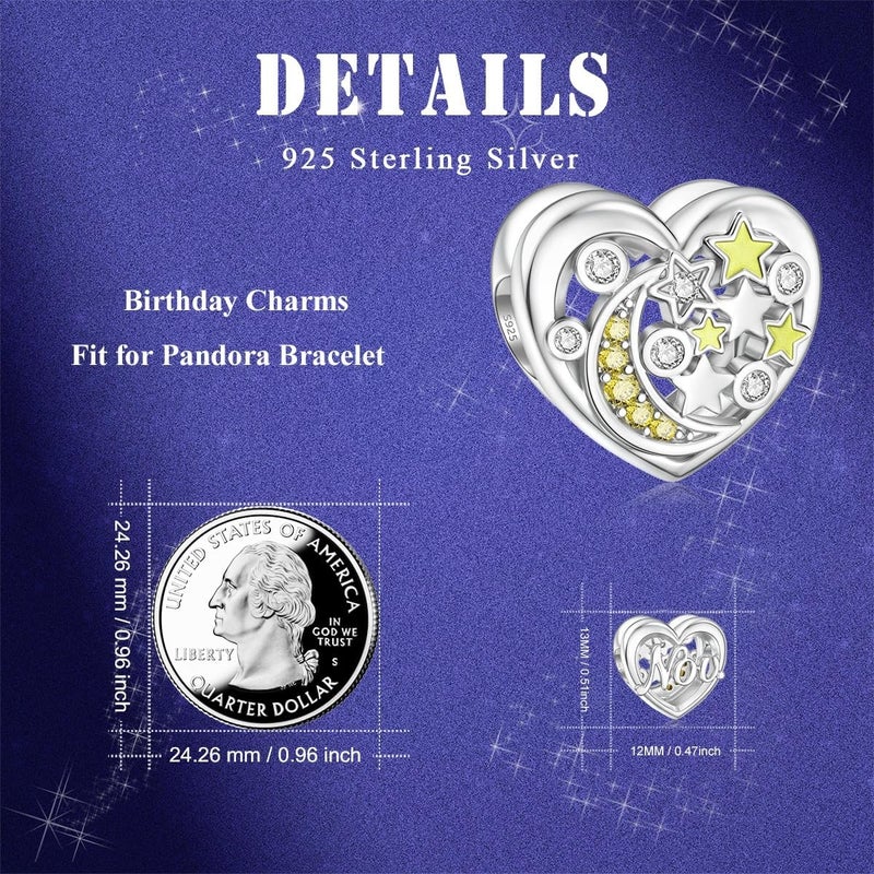 DALARAN Birthstone Charms for Charms Bracelet 925 Sterling Silver Heart Bead Happy Birthday Charms for Women - Image 2